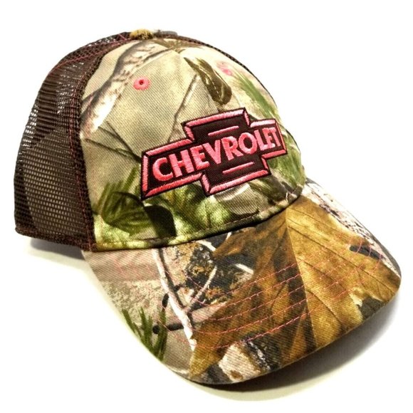 Realtree APG Camo Trucker Hat Cap w/ Pink Chevrolet Logo & Brown Mesh NOS NEW - Picture 3 of 7